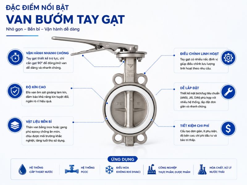 đặc điểm nổi bật van bướm tay gạt samwoo